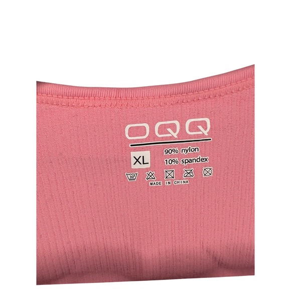 OQQ Ribbed Bodysuit Women's XL Square Neck Sleeveless Pink Bodysuit - Picture 2 of 4